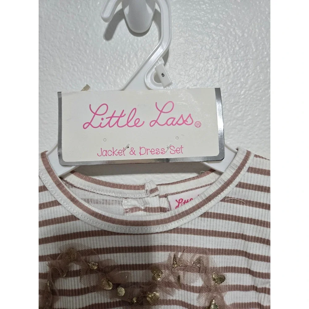 Little Lass Girls Outfit‎ Set Dress & Jacket Size 5 Hearts Faux Leather - Picture 6 of 8